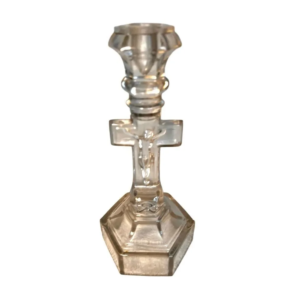 Glass Crucifix Candleholder Religious Jesus On The Cross Inri Cruxification